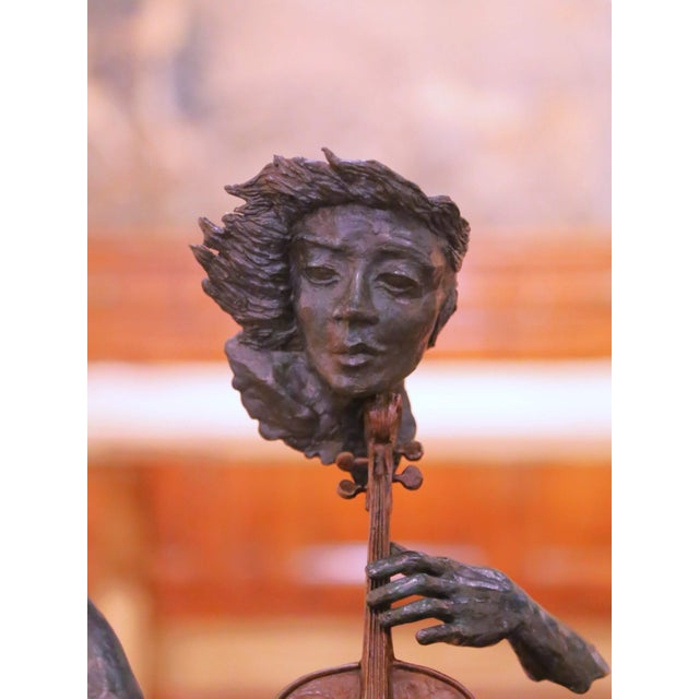 Late 20th Century 1980 Paul Fairley Bronze Abstract Cellist Sculpture on Marble Base For Sale - Image 5 of 11