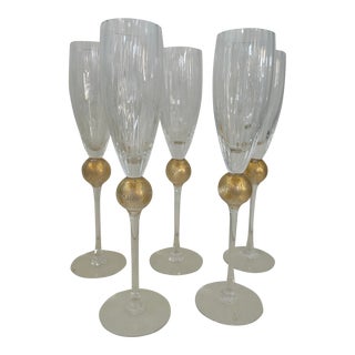 Set of 5 Union Street Glass Manhattan Champagne Flutes For Sale