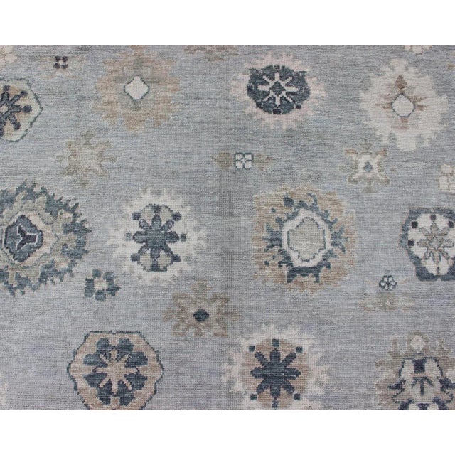 Turkish Oushak Rug in Gray, Blue and Neutral Color Palette in All-Over Flower Design For Sale - Image 10 of 13