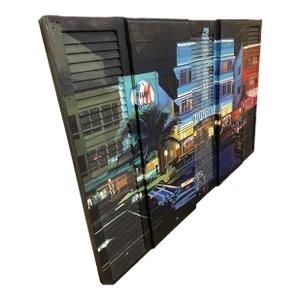 Monumental 3 D Oil & Wax on Wood Painting of Street Life by Jeff Pullen