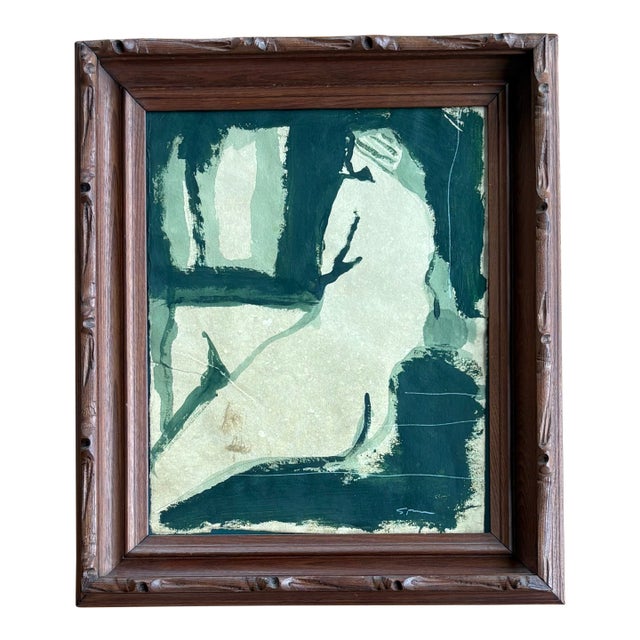 2025 Abstract Green Nude Figure, Portrait of a Lady in Vintage Frame For Sale