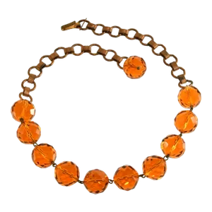 Vintage Regina Fashions Large Amber Glass Beads Necklace