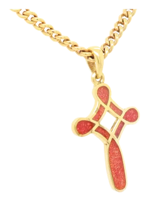Signed Susy Mor 18k Gold & Blood Orange-Red Pendant Cross