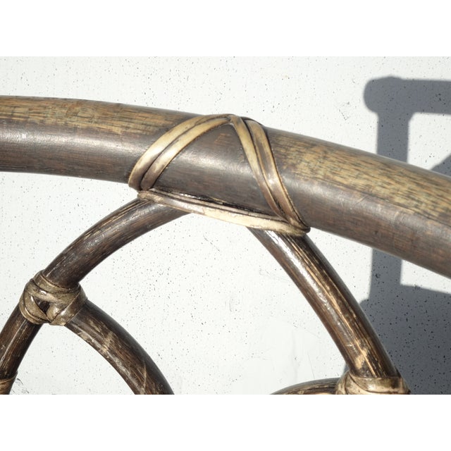 Pair of Vintage McGuire Barstools Bar Stools W Leather Straps and Brass Footrest For Sale - Image 13 of 18