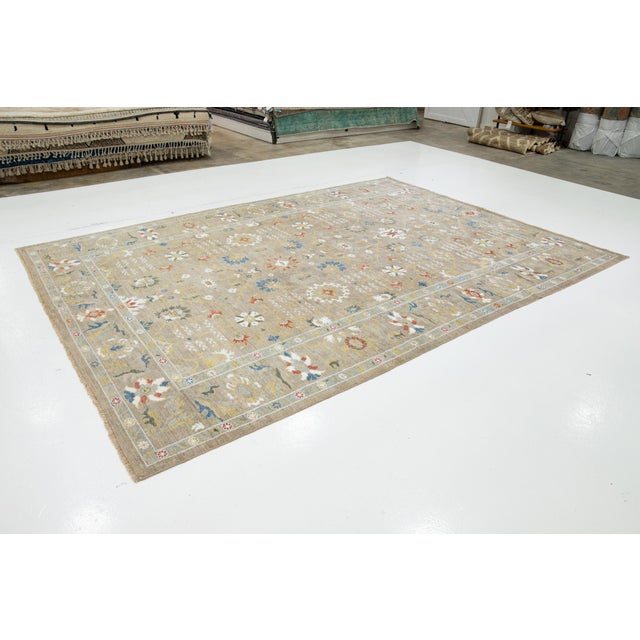 Modern Apadana's Allover Modern Sultanabad Wool Rug Handmade in Beige For Sale - Image 3 of 10