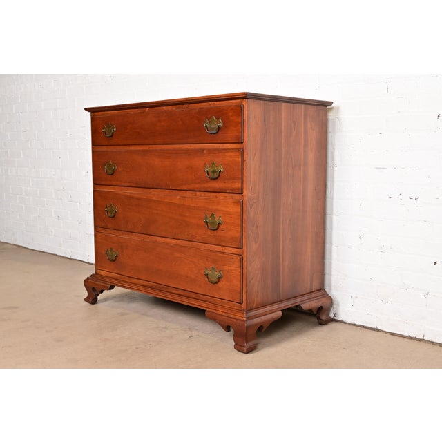 American Stickley Georgian Solid Cherry Wood Four-Drawer Chest of Drawers, Circa 1950s For Sale - Image 3 of 15