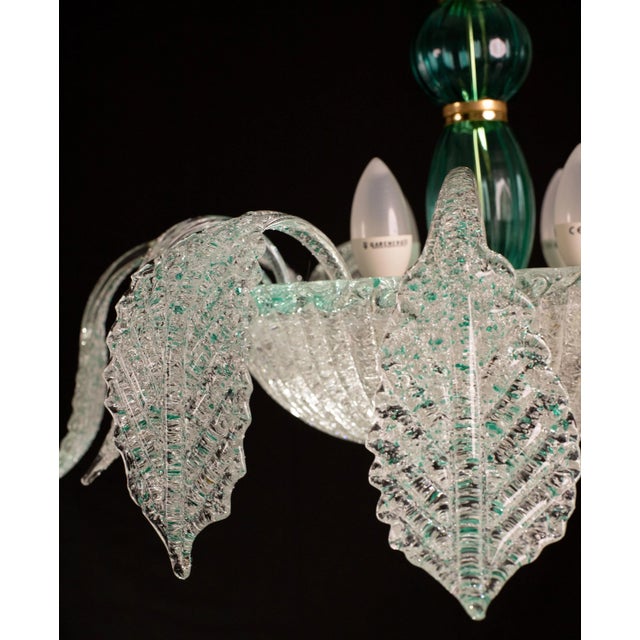Turquoise Vintage Venetian Turquoise Murano Glass Chandelier For Sale - Image 8 of 12