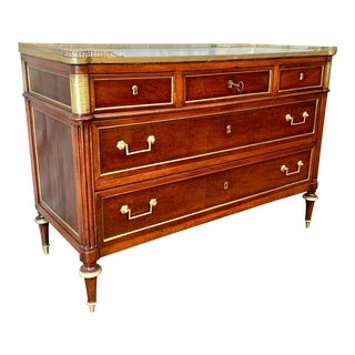 19th Century French Louis XVI Mahogany, Marble and Brass Commode For Sale