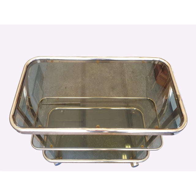 1960s Vintage Italian Brass and Smoked Glass Bar Cart, 1970s, 1960s For Sale - Image 5 of 10