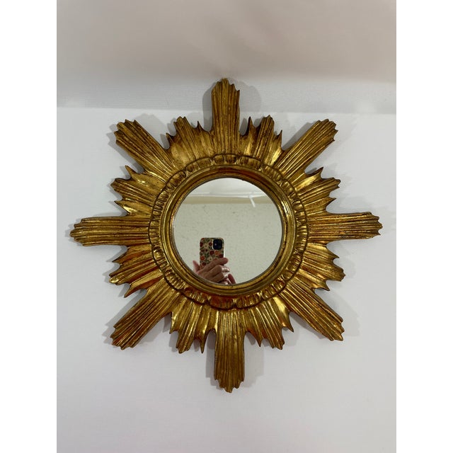 Wood 1960s Mid Century Italian Giltwood Sunburst Wall Mirror For Sale - Image 7 of 17