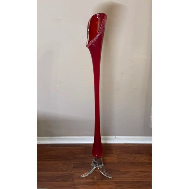 Mid 20th Century 45” Tall Mid Century Modern Italy Aventurine Glass Floor Vase Red With Silver Flecks For Sale - Image 5 of 12