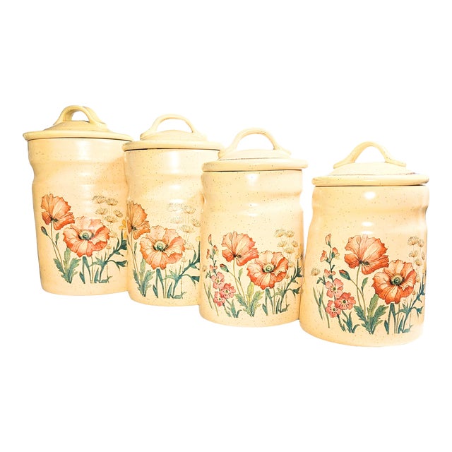 Wildflower Stoneware Canisters- Set of Four For Sale