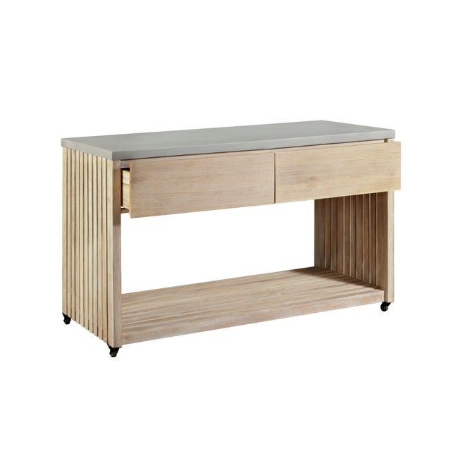 White Eclipse Outdoor Solid Teak Wood Natural Look Kitchen Island For Sale - Image 8 of 9
