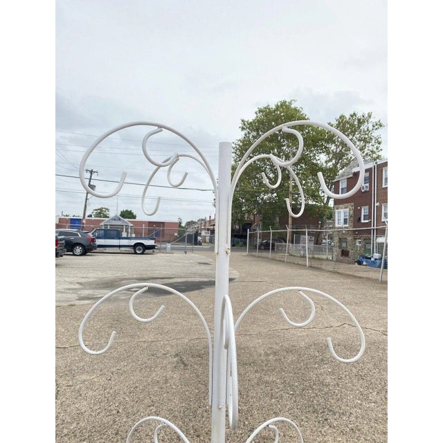 Whimsical 74" Tall White Wrought Iron 16 Hook Garden Ornament 4 Tier Plant Stand Holder. Circa 21st Century, Pre-owned....