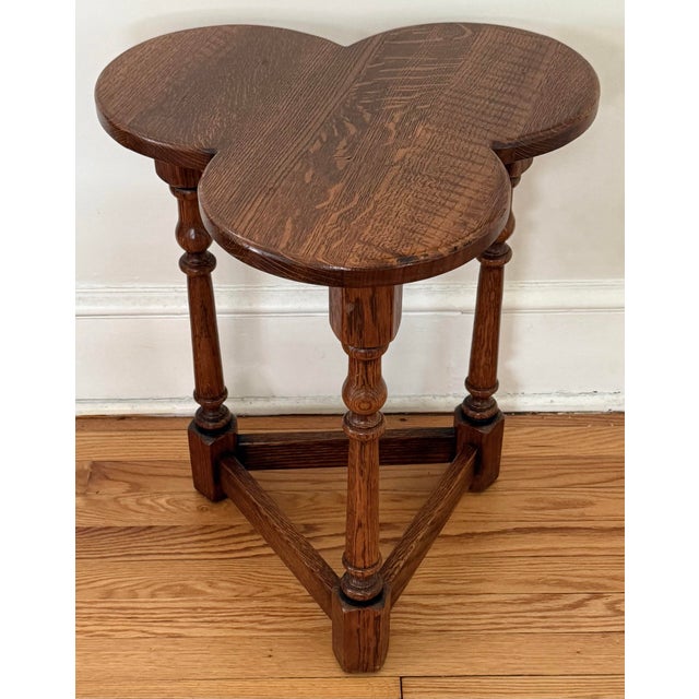 Midcentury English Oak Clover Cricket Table For Sale - Image 9 of 9