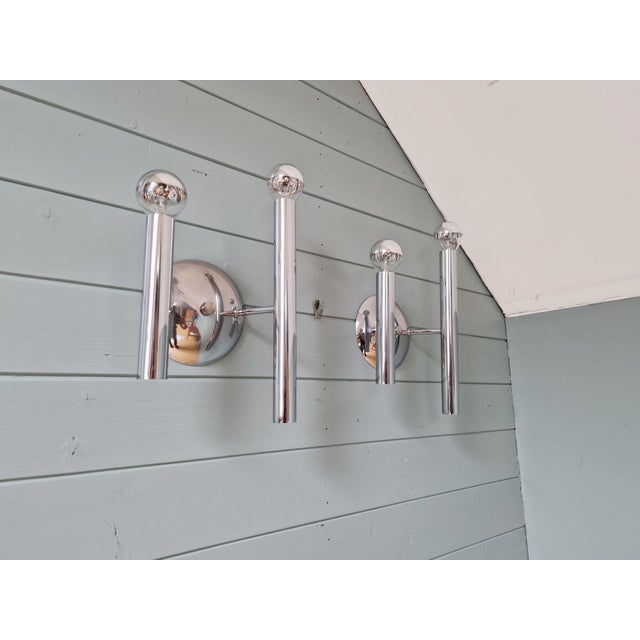 Space Age Wall Sconces in Chromed Metal by G. Sciolari, 1970, Set of 2 For Sale - Image 3 of 12