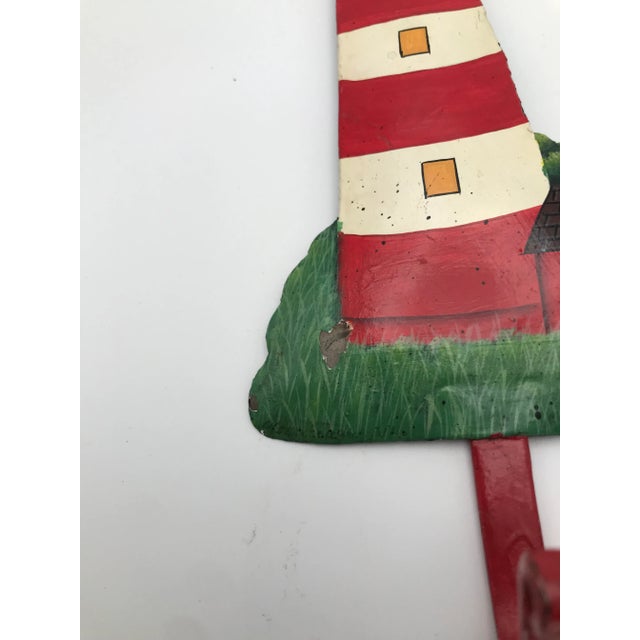 Vintage Hand Painted Metal Assateague Island Virginia Lighthouse Wall Hook For Sale - Image 4 of 11