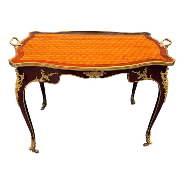Vintage Louis XV Marquetry Serving Table Rolling Wheels For Sale