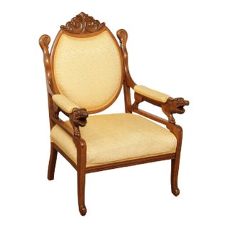 Antique French Empire Style Carved Maple and Beech Fauteuil Armchair For Sale