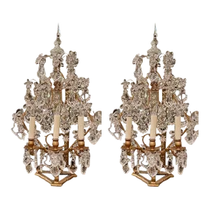 Pair of 19th Century Italian Crystal and Gilt Iron Girandoles