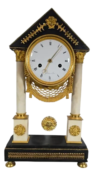 French Portico Clock in Black and White Marble and Gilt Bronze, Early 19th Century