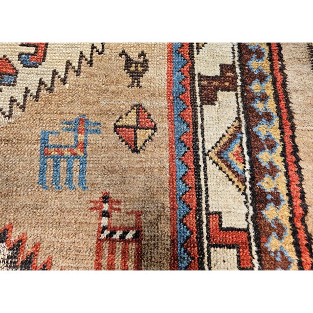 Antique 19th C. Persian Kurdish Runner Rug, Hand-Knotted Wool, Geometric Pattern, 4x10, Camelhair & Ivory For Sale - Image 4 of 18