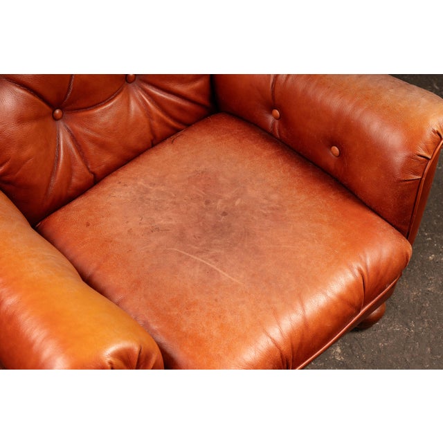 Vintage Tufted Leather Lounge Chair and Ottoman in Red For Sale - Image 11 of 12