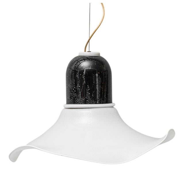 Black and White Glass Pendant Lamp, 1970s For Sale