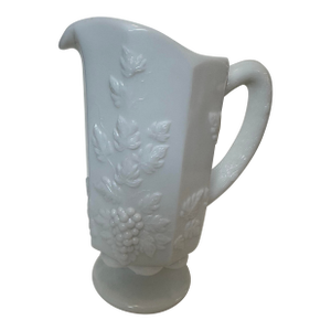 Vintage Westmoreland Paneled Grape Milk Glass Pitcher With Bark Handle