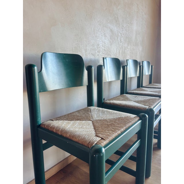 1970s Mid Century Green Padova Chairs With Striated Woven Rush Seats Attributed to Hank Lowenstein For Sale - Image 11 of 15