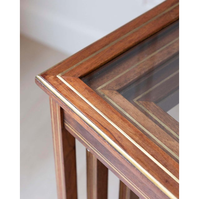 Set of Three Mahogany Nesting Tables with Glass Tops, France, Mid-20th Century For Sale - Image 10 of 17