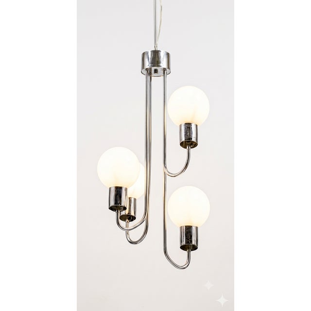 Mid-Century Italian Style Chrome and Opaline Glass Cascading Chandelier, 1970s For Sale - Image 4 of 4