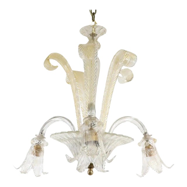 Mid-Century Gold-Infused Cristallo Murano Chandelier For Sale