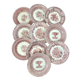 10 Plates- 10 1/4" Spode Archive Collection Victorian Series. Assorted Red and White Transfeware. For Sale