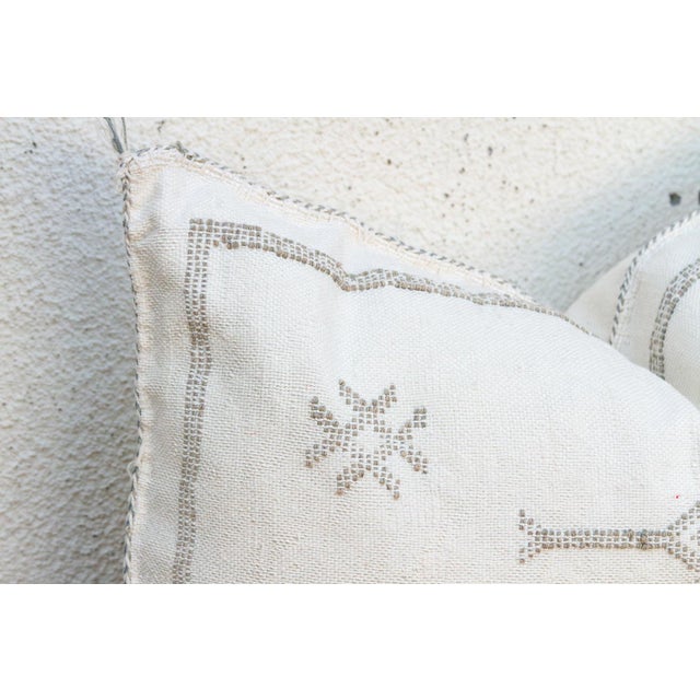 Moroccan White Diamond Lumbar Moroccan Silk Pillow For Sale - Image 3 of 8