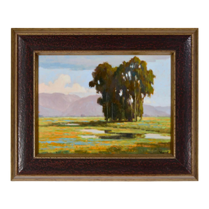Patrick Woodman-Eucalyptus Trees in a California Wildflowers Landscape- Oil Painting