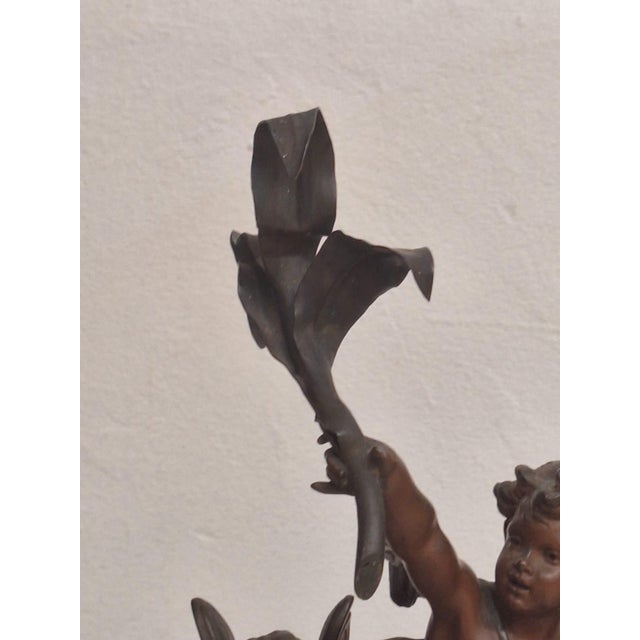 Traditional Bronze Cherub (Putti) Sculpture on Marble Base, 18” – Classical Figural Group For Sale - Image 3 of 9