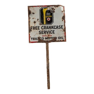 Vintage Texaco Crankcase Service Single-Sided Porcelain Sign on Post For Sale
