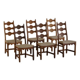Highback Dining Chairs in Oak by Henning Kjærnulf, 1960s, Set of 6 For Sale