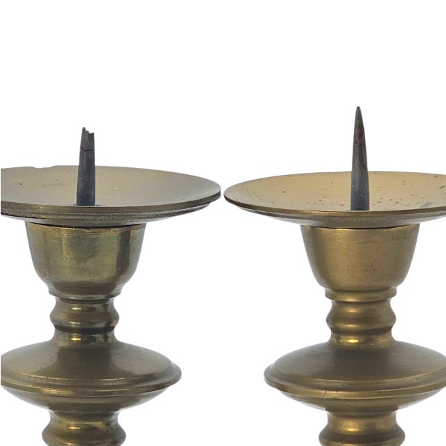 Mid-Century Indian Brass & White Marble Candlesticks Pair For Sale - Image 4 of 11