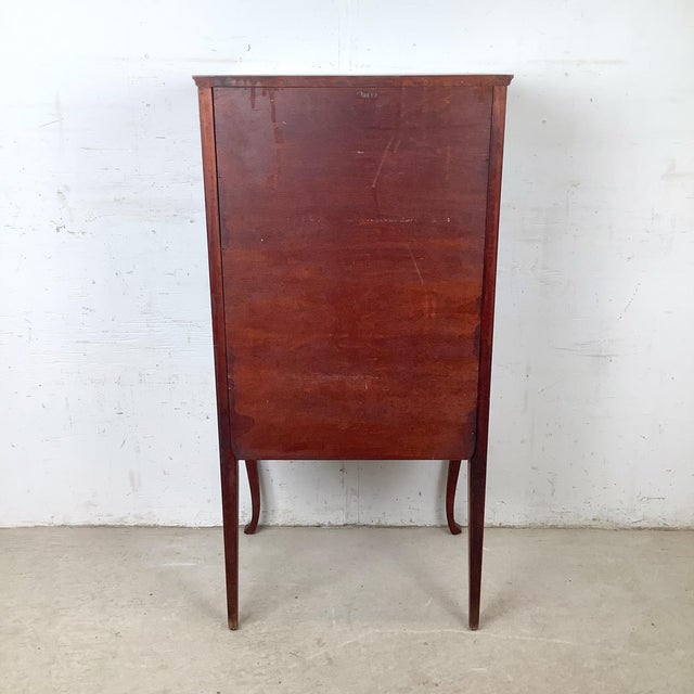 Edwardian Style Mahogany Music Cabinet — Marquetry Inlay, Cabriole Legs For Sale In Philadelphia - Image 6 of 12