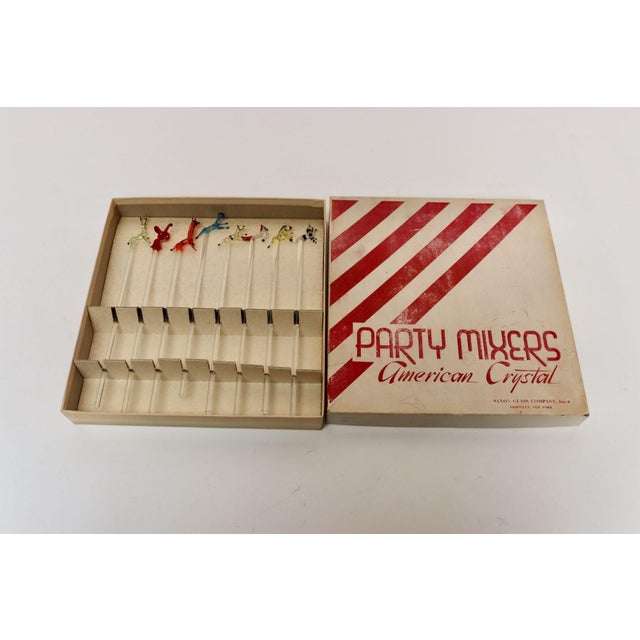 Set of Eight Vintage Blown Glass Animal Cocktail Stirrers With Box by Saxon For Sale In New York - Image 6 of 17
