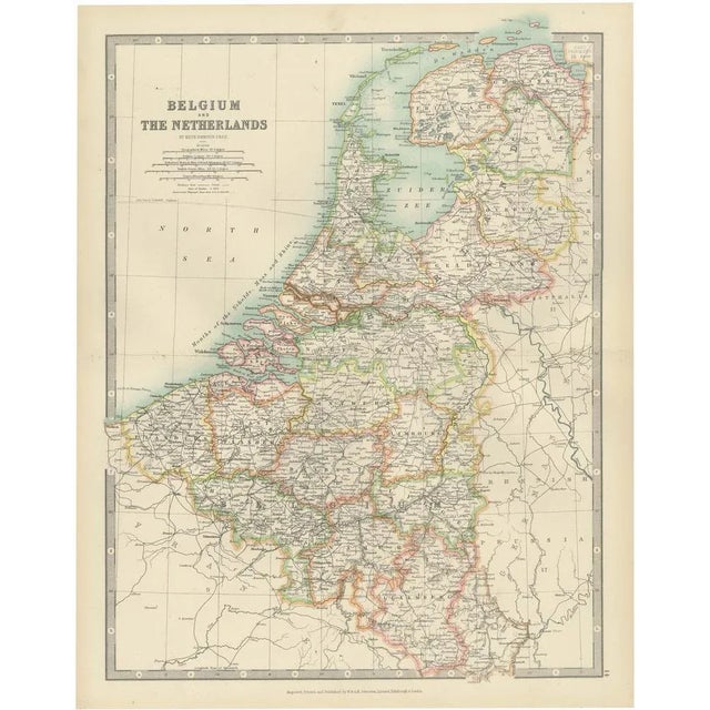 Antique Map of Belgium and the Netherlands with Delicate Pastel Coloration, 1903 For Sale - Image 10 of 10