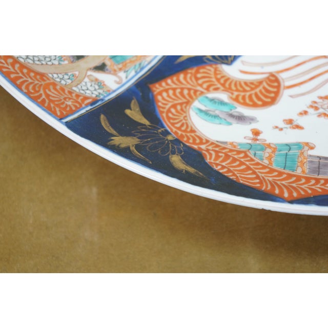 Ceramic Antique Japanese Meiji Imari Porcelain Phoenix Rickshaw Platter Charger For Sale - Image 7 of 12