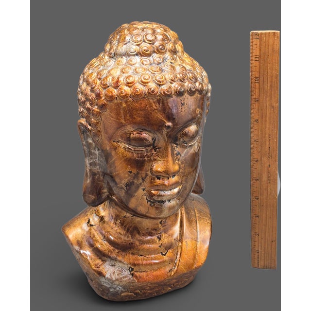Ceramic Terra-Cotta Pottery Painted Decorative Buddha Head Bust 13'' High For Sale - Image 7 of 9