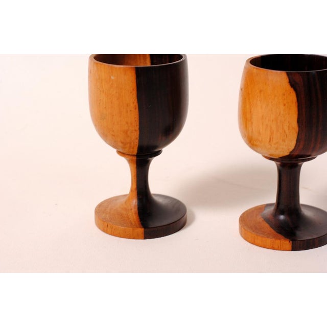 Carved Olive Wood Wine Glasses, 1960s, Set of 3 For Sale - Image 4 of 7