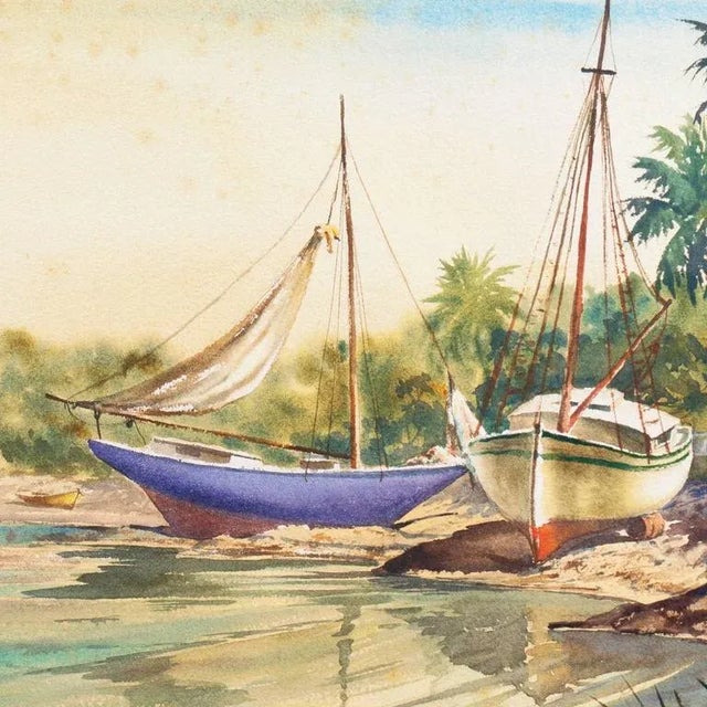 Modern 'Sailboats on a Tropical Florida Inlet' by Kaspar-Andreas Zimmermann, Circa 1965 For Sale - Image 3 of 9