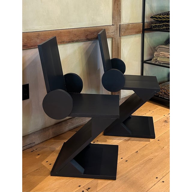 Modern 1980’s Handmade “Z” Chairs - Set of 2 For Sale - Image 3 of 4