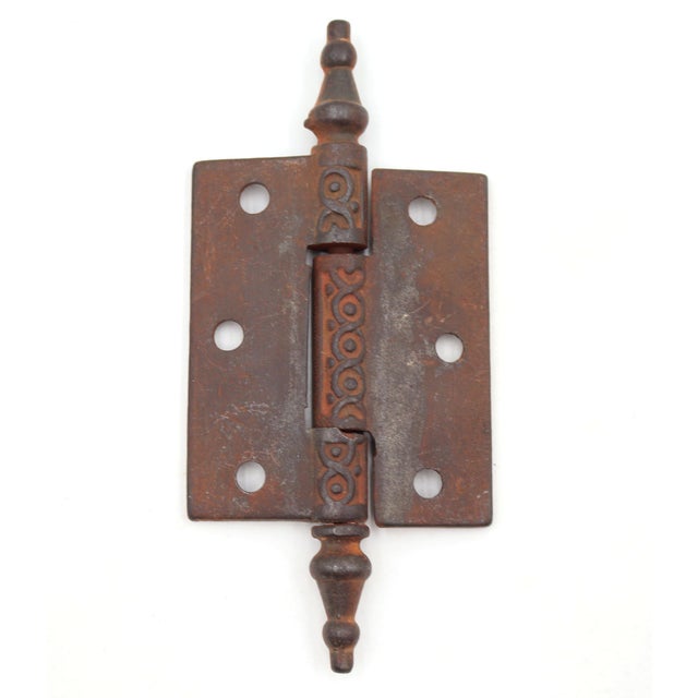 Antique cast iron Victorian butt door hinge with steeple tips, three knuckles, and a template hole pattern. The original...