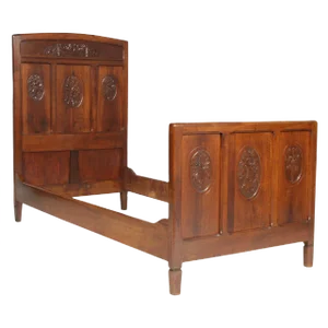 Set of Antique Italian Art Nouveau Carved Walnut Twin Beds